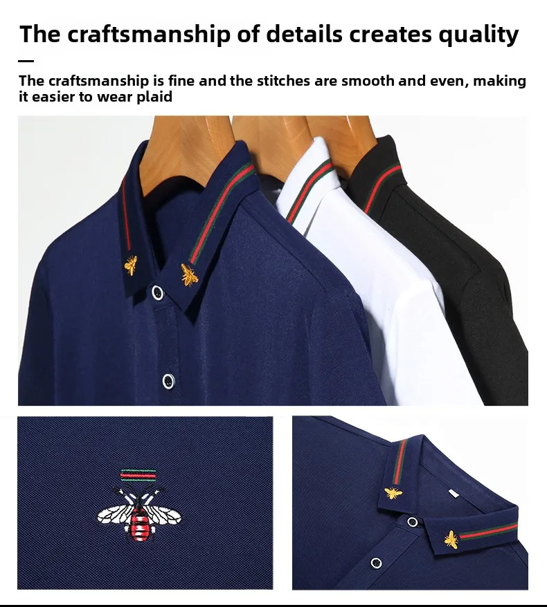 Design Markenqualität Herren Poloshirt mit Kragen und Bienen-Stickerei Kurzärmliges Neues Sommer-T-Shirt Business Klassische Mode Trend Herrenbekleidung – Detail 2