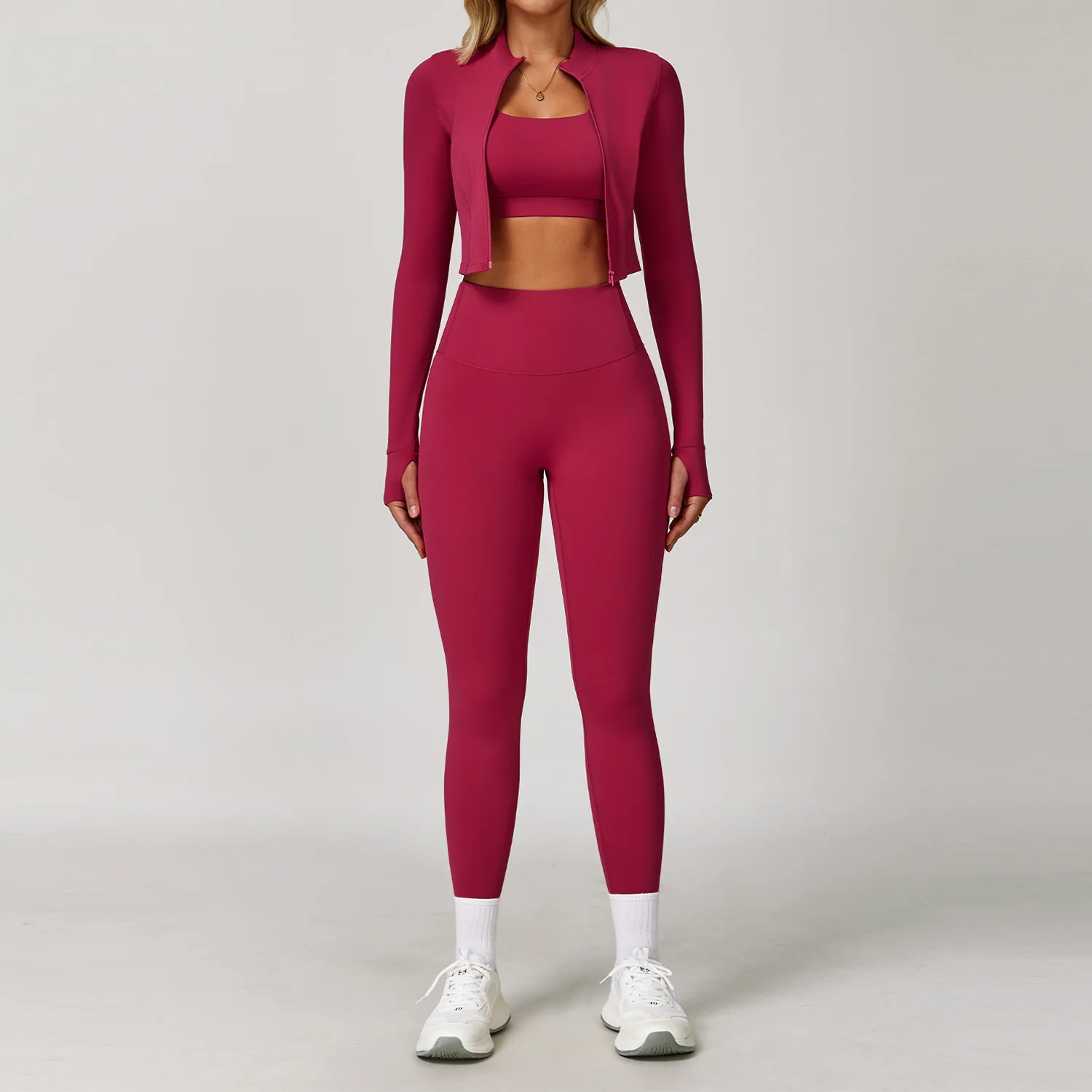 Women Tracksuit 3PCS Yoga Suit Sports Set Women Quick-Drying Gym Set Running Workout Long Sleeve Sports Shirt Yoga Clothing ﻿