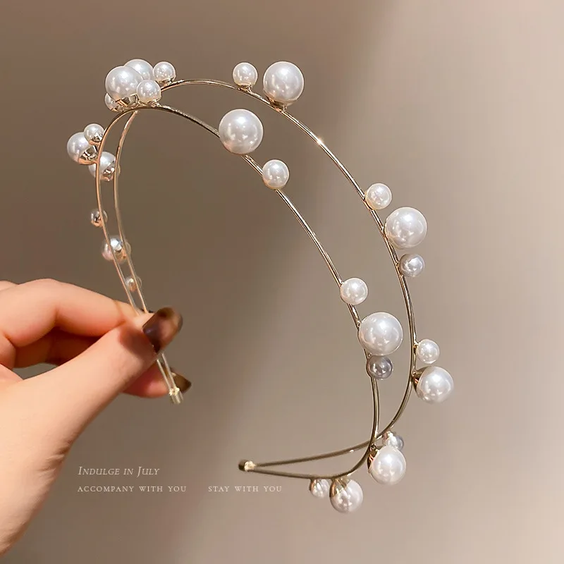 Elegant Bride Double Layer Pearl Headpiece Hair Band Hair Hoop Accessories for Women Luxury Headband Wedding Jewelry