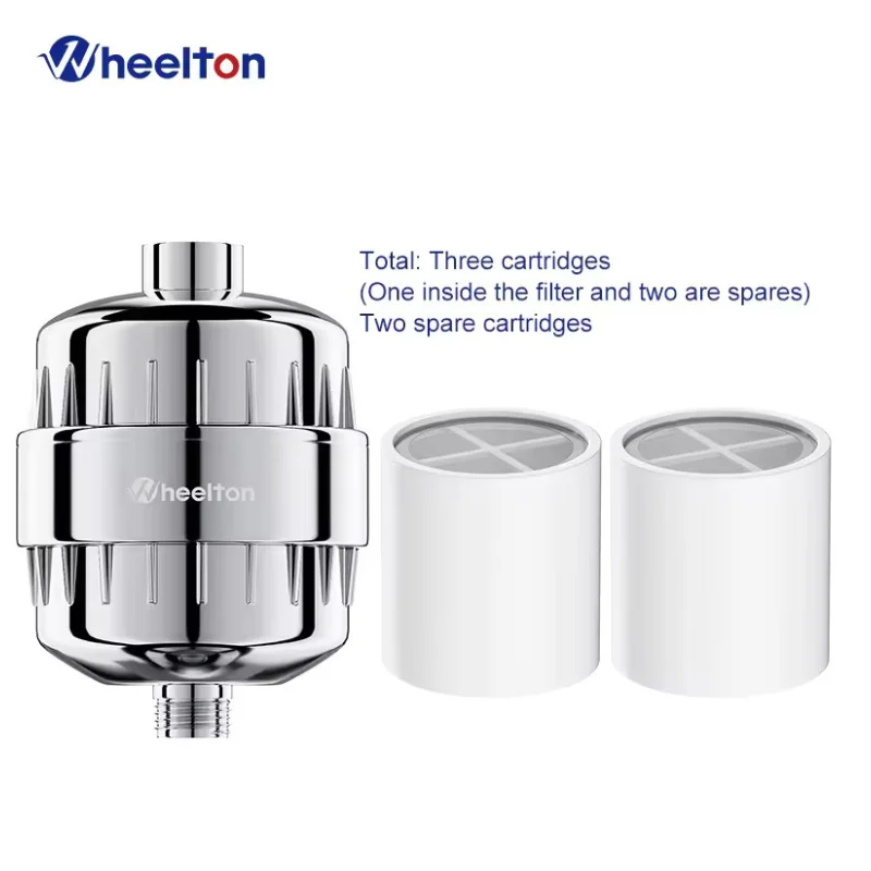 Purificador de filtro de água Wheelton KDF + Sulfito de Calcio Chuveiro Suavizante de banho Remoção de cloro Anexar 2 filtros extras
