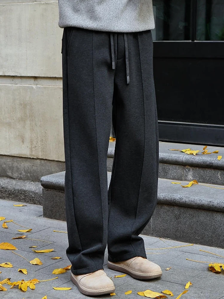 

Корейские простые повседневные брюки для мужчин, зимние утепленные прямые брюки слим-фит, молодежные удобные драпированные спортивные штаны