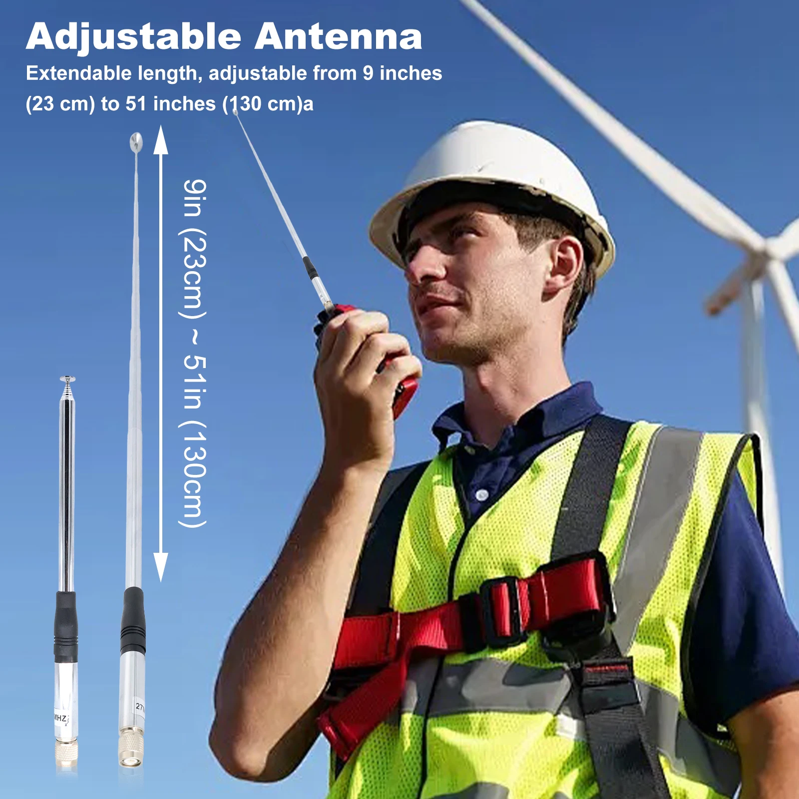 27Mhz 9-Inch To 51-inch Telescopic/Rod Antennas TNC Male Connector CB Radio Antenna for CB Handheld/Portable Radio