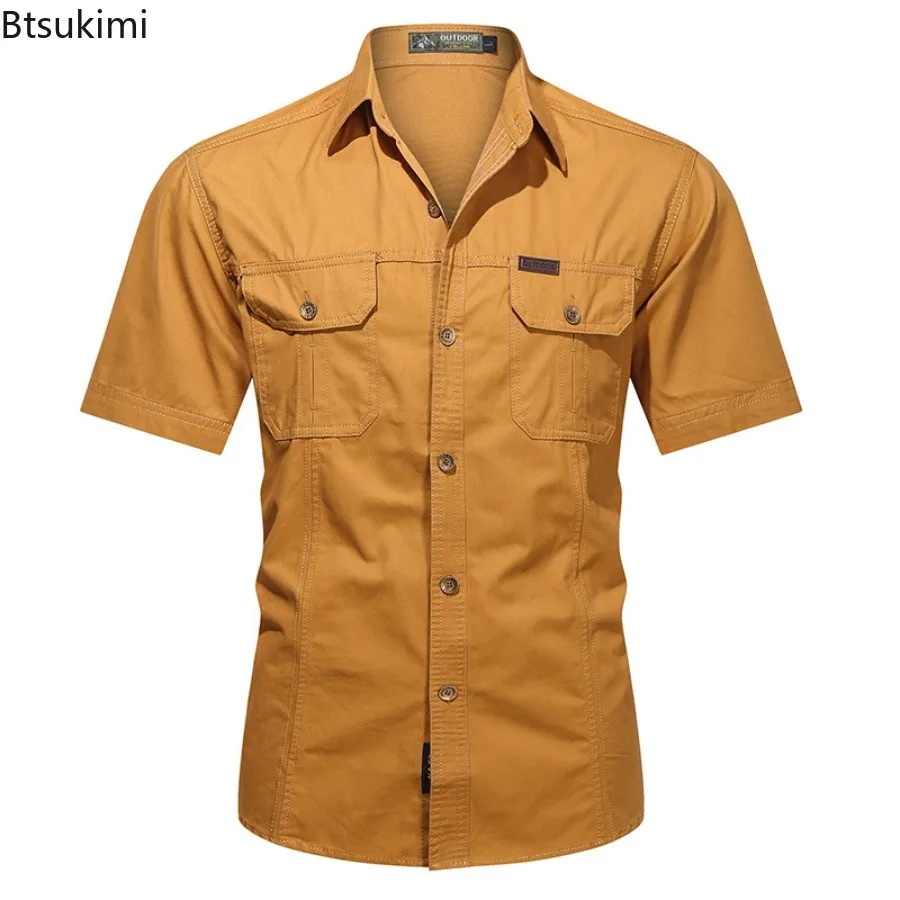 Letnie szybkoschnące koszule z krótkim rękawem dla mężczyzn Cienkie, oddychające koszule Cargo z klapami Męskie koszule outdoorowe taktyczne Casual Hiking Shirt Tops