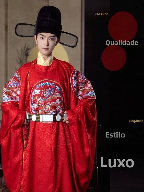 オリジナルラウンドネックローブメンズ結婚式中国風ダークパターン漢服ガウンハイウエスト-x-字型ポリエステル繊維-00