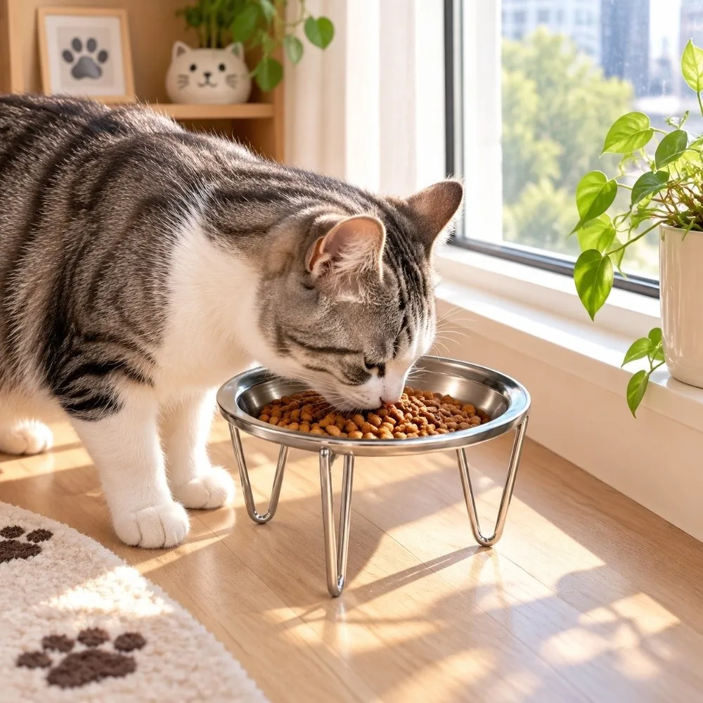 Large Capacity Stainless Steel Cat Bowl Rust Proof Anti-Tipping High Foot Dog Feeder Sturdy With Stand Cat Food Feeder