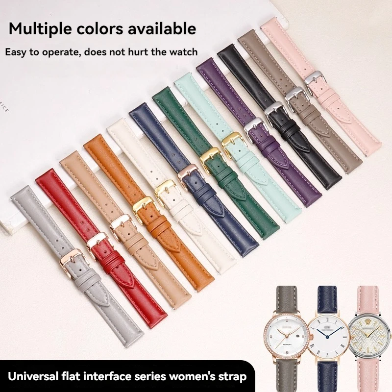 Quick Release Strap for Fossil Casio DW Tissot Citizen Women Soft Cowhide Plain Leather Watch Chain Ladies Bracelet 14mm 16mm