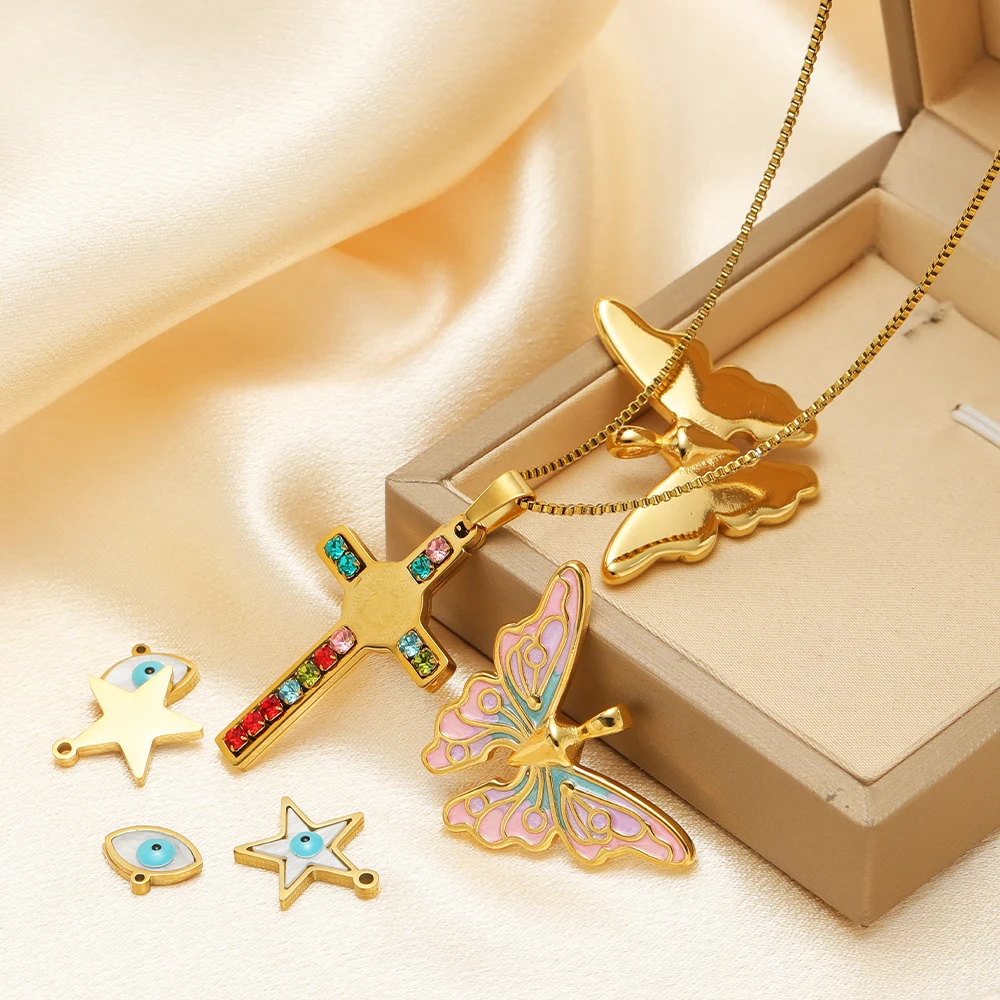 5 개/몫 스테인레스 스틸 에나멜 스타 나비 매력 크로 - Butterfly Pendant Necklace 리뷰 및 가격