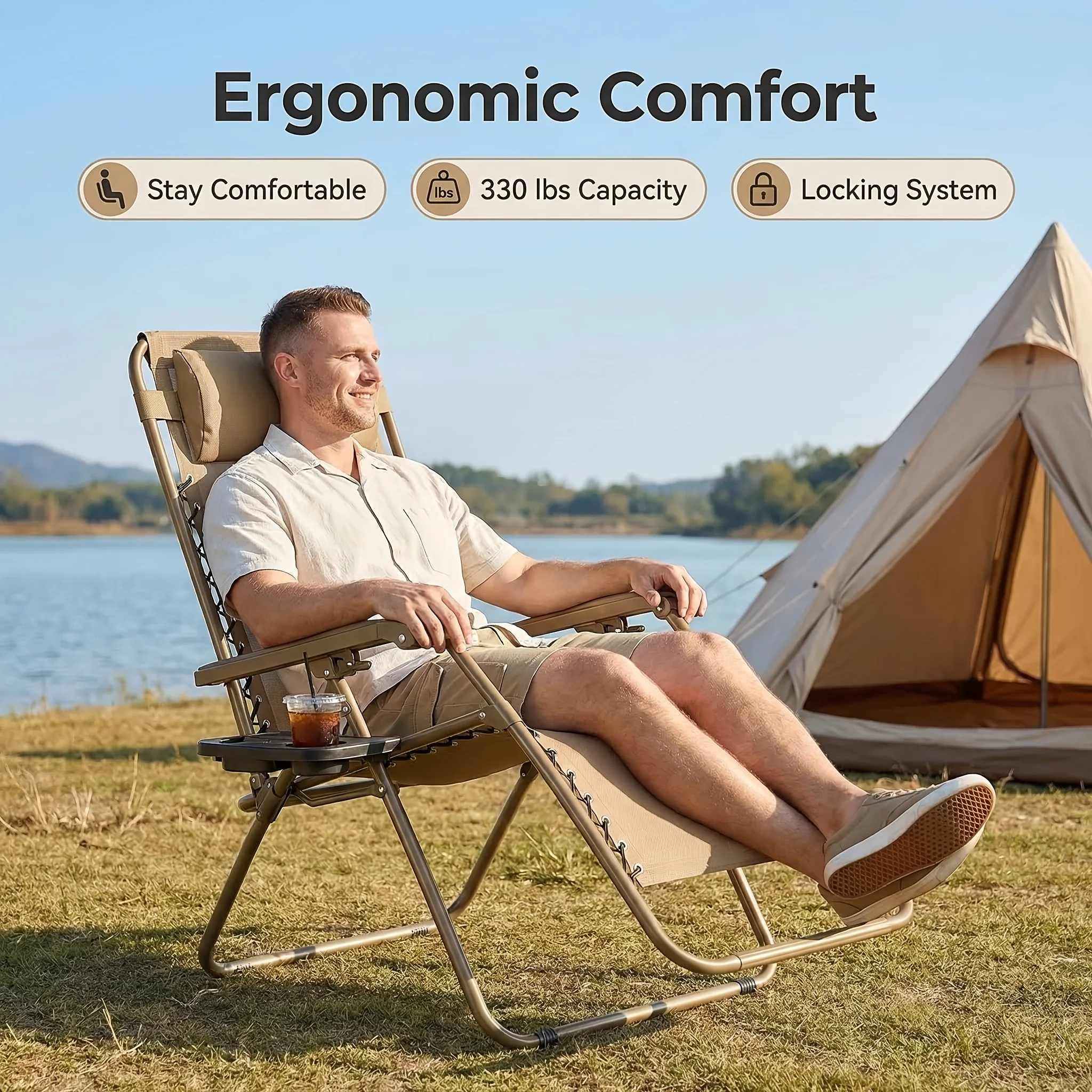 A Set of 2 Zero Gravity Chair 330 Lbs Capacity, Ergonomic Design with Adjustable Recline & Locking System,Foldable Patio Lounger