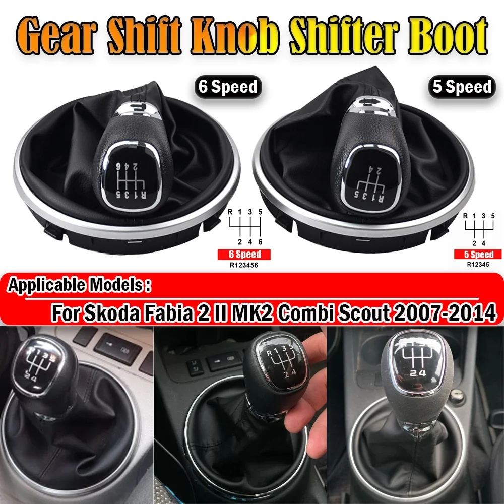 Manual 5/6 Speed Gear Shift Knob Handle Shifter Boot Cover For Skoda Fabia 2 II MK2 Combi Scout 2007 2008 2009 2010 2011 - 2014