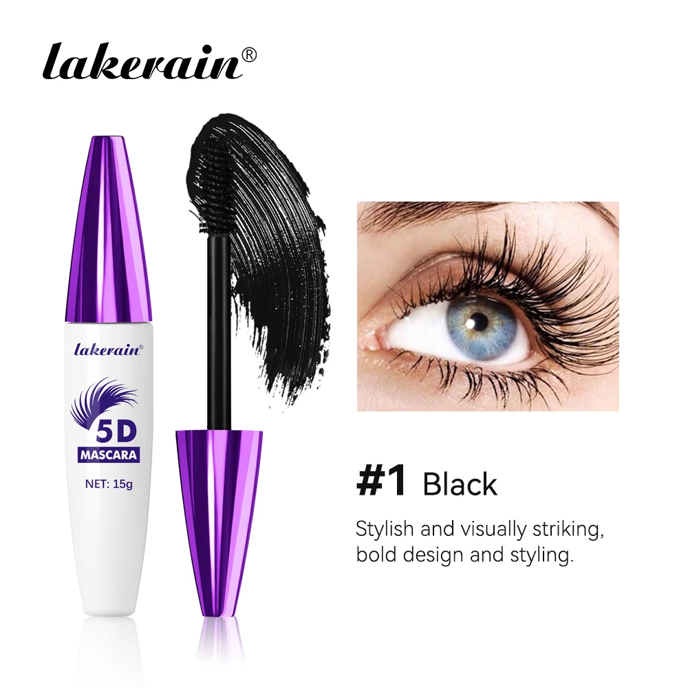 Lakerain 5D ماسكارا الرموش إطالة طويلة الأمد مكثفة سوداء مقاومة للماء مغذية لطخة ماسكارا ماكياج العين