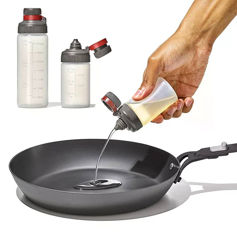 Botella exprimible a prueba de fugas de 3/6 oz con escala, set de botellas portátiles para salsa de ensalada y aceite, contenedor picante para pícnic al aire libre
