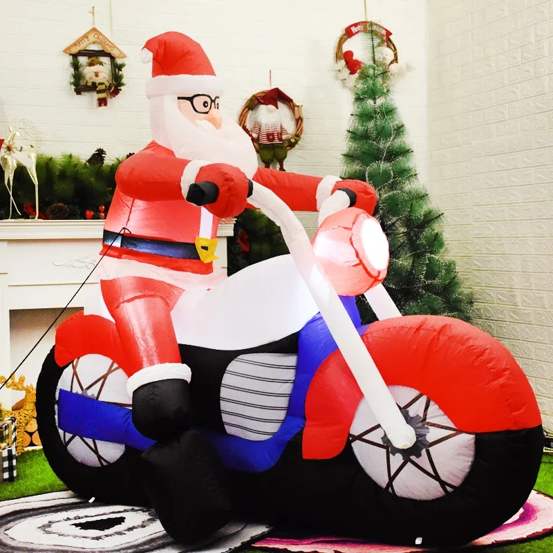 Christmas Decorations 1.8m Motorcycle Santa Claus Christmas inflatable toy 2023 navidad New Year Outdoor Yard Decorations