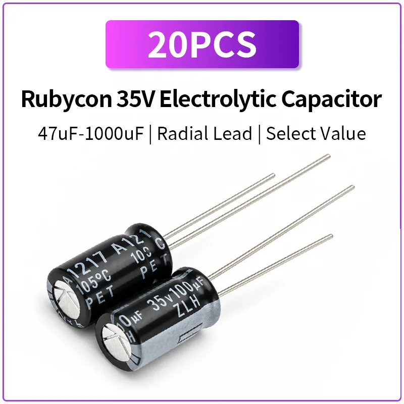 20PCS Rubycon 35V Aluminum Electrolytic Capacitor 47uF 100uF 220uF 330uF 390uF 470uF 680uF 1000uF Radial Lead Through Hole