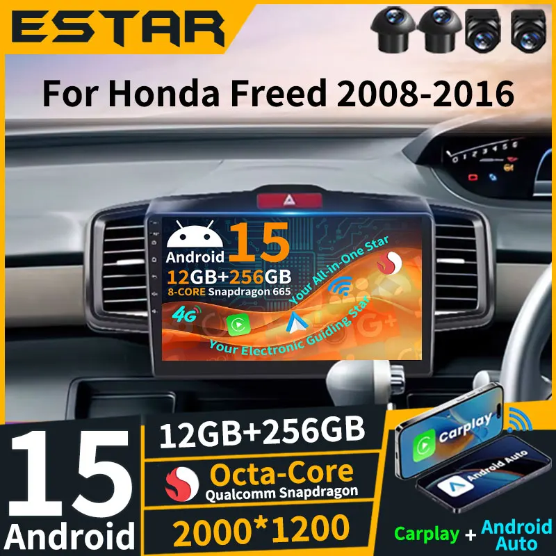 Android 15 wifi+5G Carplay AUTO BT Car Radio For Honda Freed 1 Spike 2008-2016 Navigation GPS Video Player Stereo Multimedia RDS