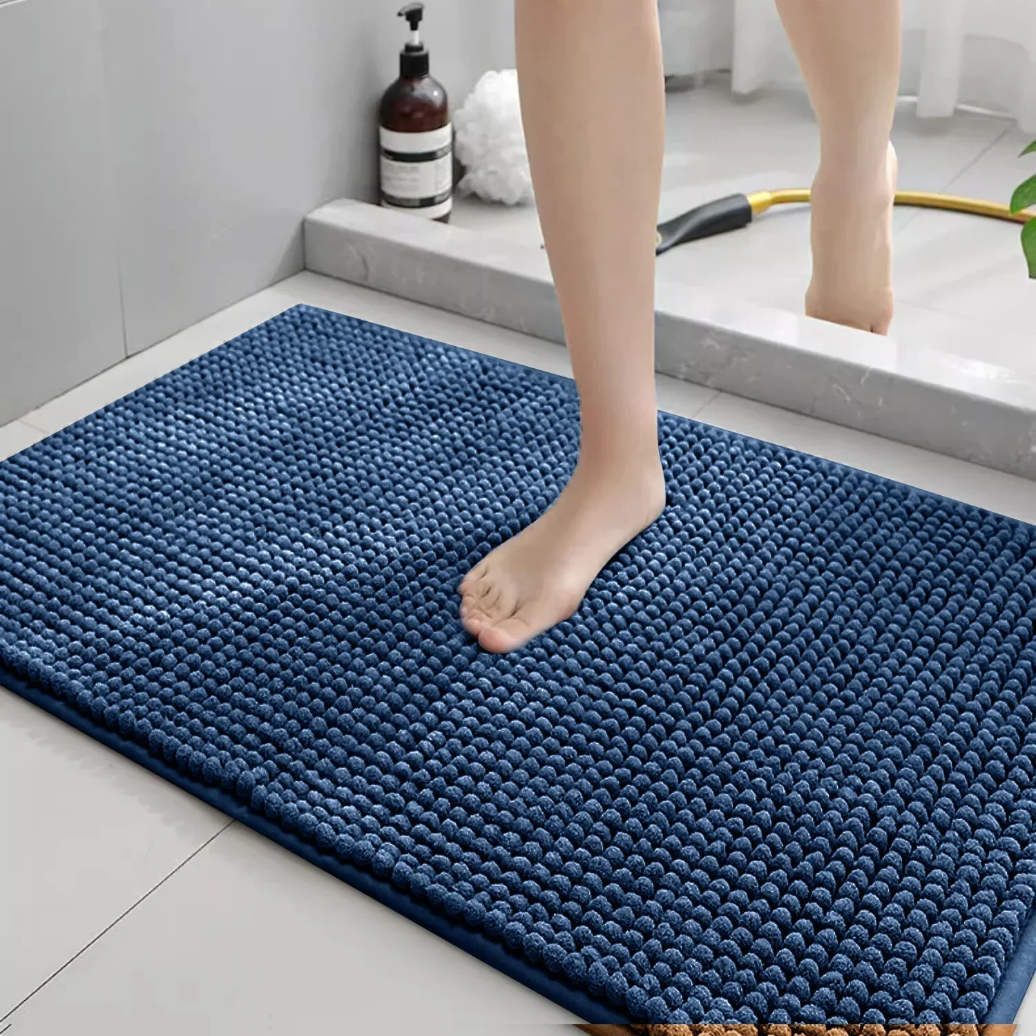 Chenille Bath Mats Encrypted Thickened Short Plush Strong Water-absorbent Non-slip Bathroom Rug Carpet Quick-drying Foot Mat