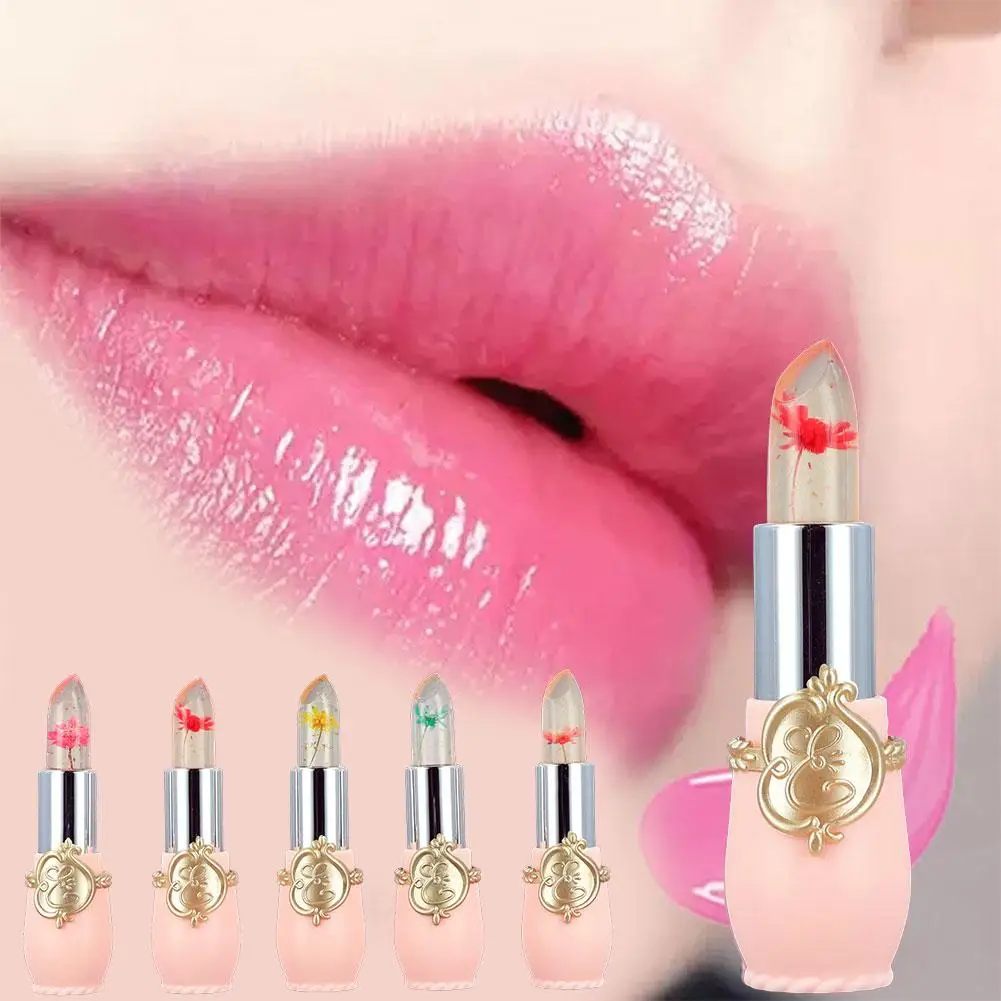 Rouge à lèvres en gelée de fleur de cristal, baume à lèvres de carthame à couleur changeante, Nutrition durable, hydratant, changement de température, brillant à lèvres