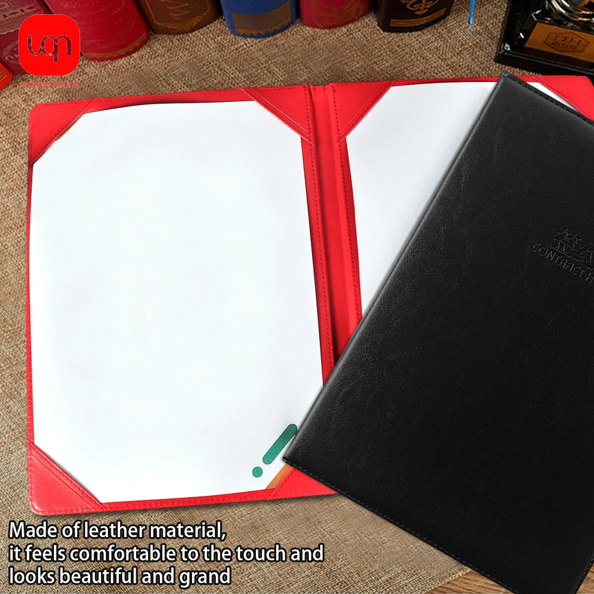1PC Premium Leather File Folder Black/Red Blank Business Signature Folder PU Material Conference Presentation Business Folder