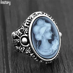 6 Colors Vintae Cameo Rings For Women Antique Silver Plated Layd Queen Cameo Fashion Ring TR761