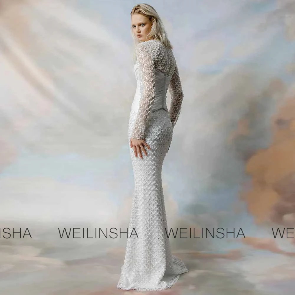 Fashion Wedding Guest Dresses Satin Sheath/Column Modern Wedding Dresses White O-Neck Pleat Lace Wedding Party Dresses Long 2025