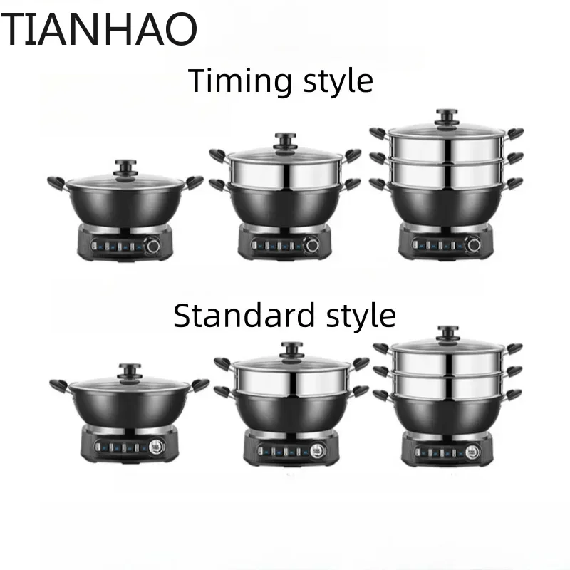 Cast Iron Uncoated Electric Wok Non-stick Pot Steamer 32/34/36/38cm Electric Steamer Cooker Multifunctional Hotpot Multicooker