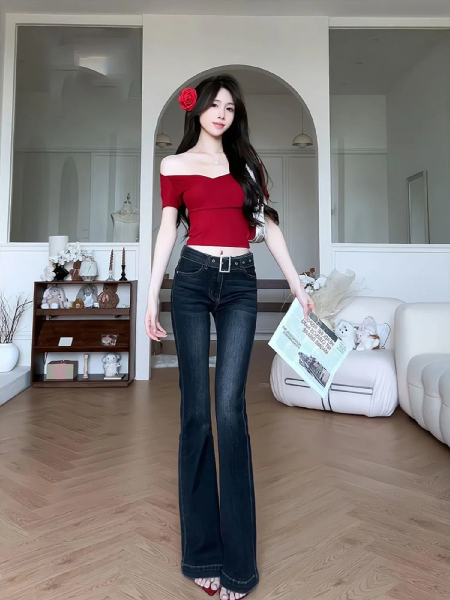 Damskie jeansy Flare Jeans Skinny Flared Trousers High Waist Shot with Pockets Bell Bottom Cowboy Pants for Woman Slim Fit Top Selling