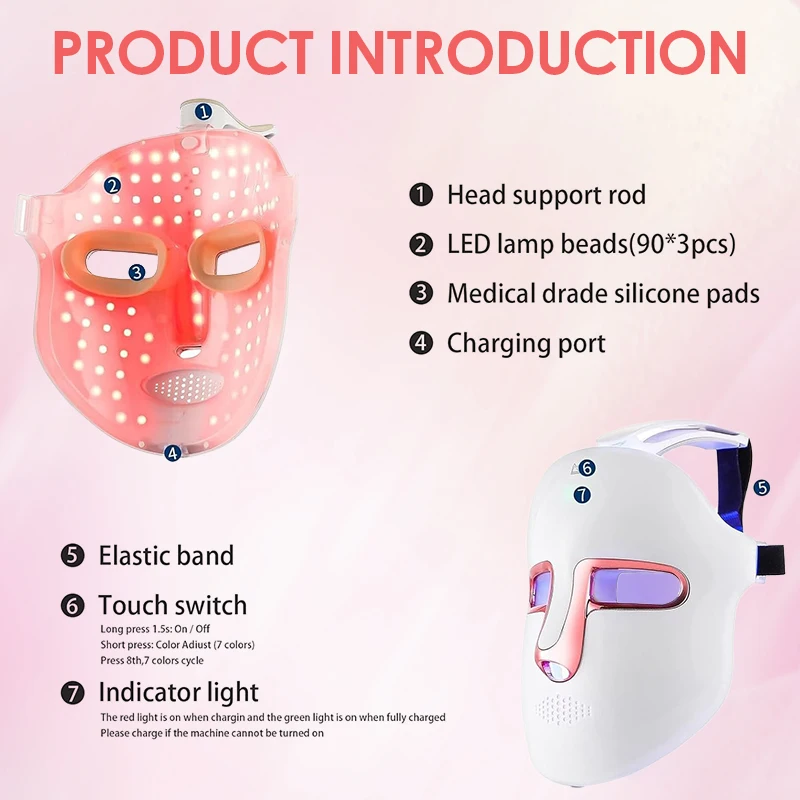 KEMOKO 7 ألوان قناع الوجه LED الفوتون قناع تجميل الوجه تجديد الجلد مكافحة حب الشباب إصلاح العناية بالبشرة تشديد مكافحة الشيخوخة #5