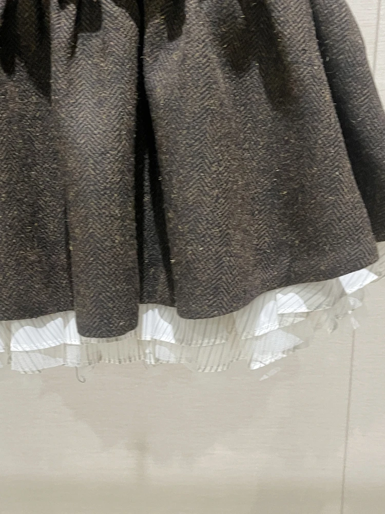 モダンなスレハイウエストまたはスカート女性のファイオン春秋冬花柄レースヘムライン痩身カジュアルf丈スカート