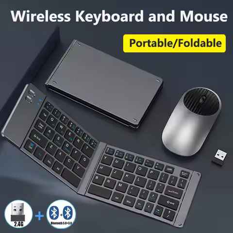 Folding Keyboard and Mouse 2.4G Mini Keypad Bluetooth Wireless Portable Silm Foldable Keyboards for Travel Computer PC iPad