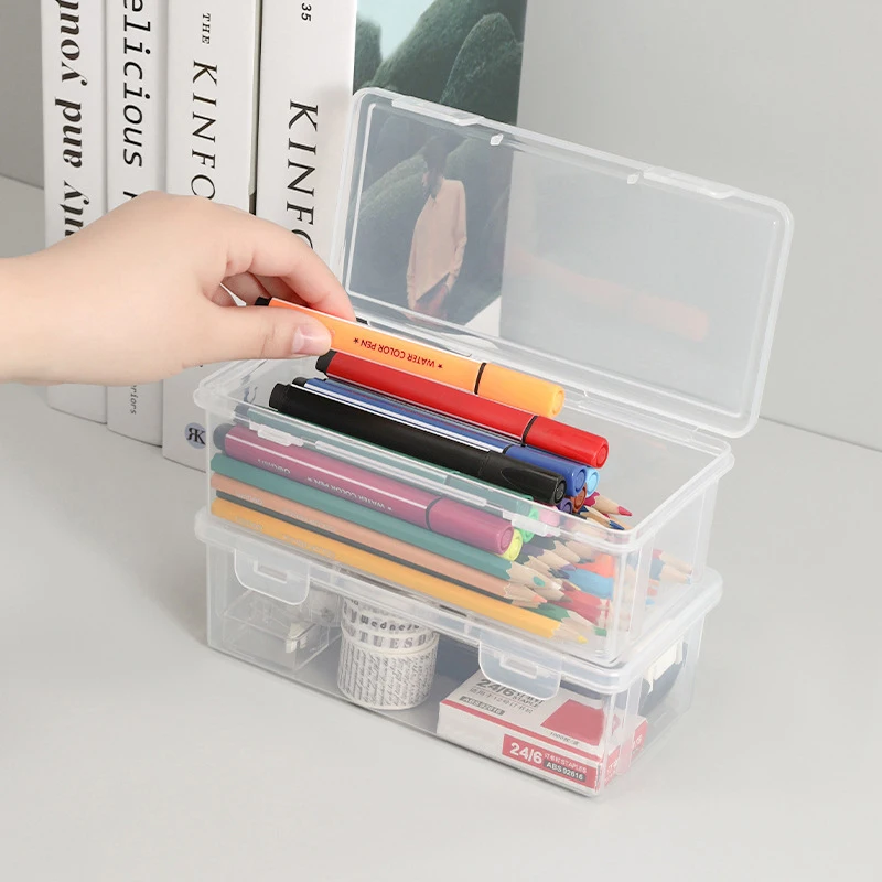 Cajas de maquillaje para cosméticos, estuche transparente para lápices, base, colorete, sombra de ojos, soporte para brochas, papelería de escritorio, organizador de almacenamiento