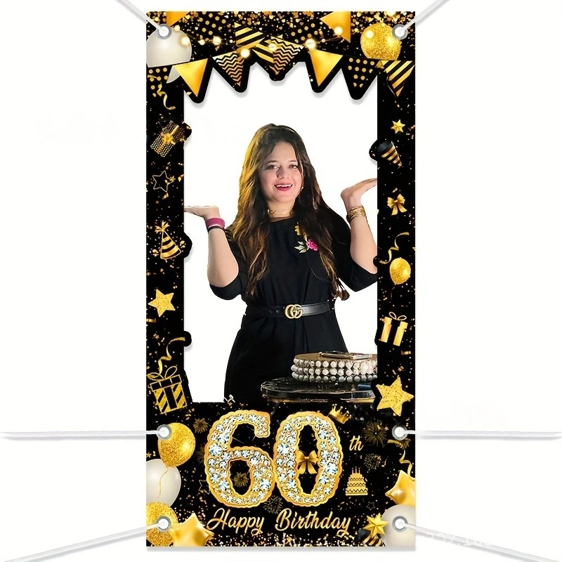 Schwarzgold-Partyzubehör zum 60. Geburtstag für Männer und Frauen, 60-jährige Pappteller, Tassen, Servietten, Ballonboxen, Dekor zum 60. Geburtstag – Detail 2