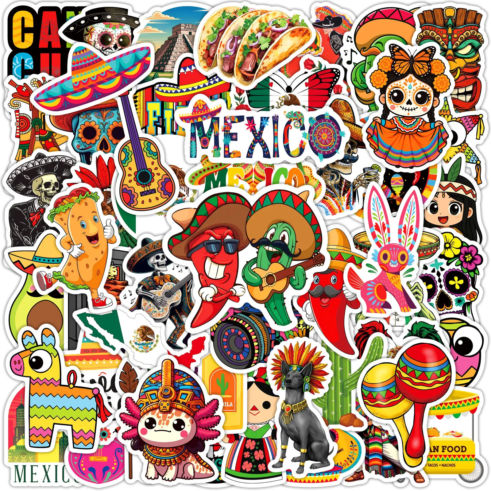 

50PCS Cartoon Funny Mexican Style Sticker Creative DIY Phone Case Water Cup Diary Guitar Bicycle Desk Decal Graffiti Toy