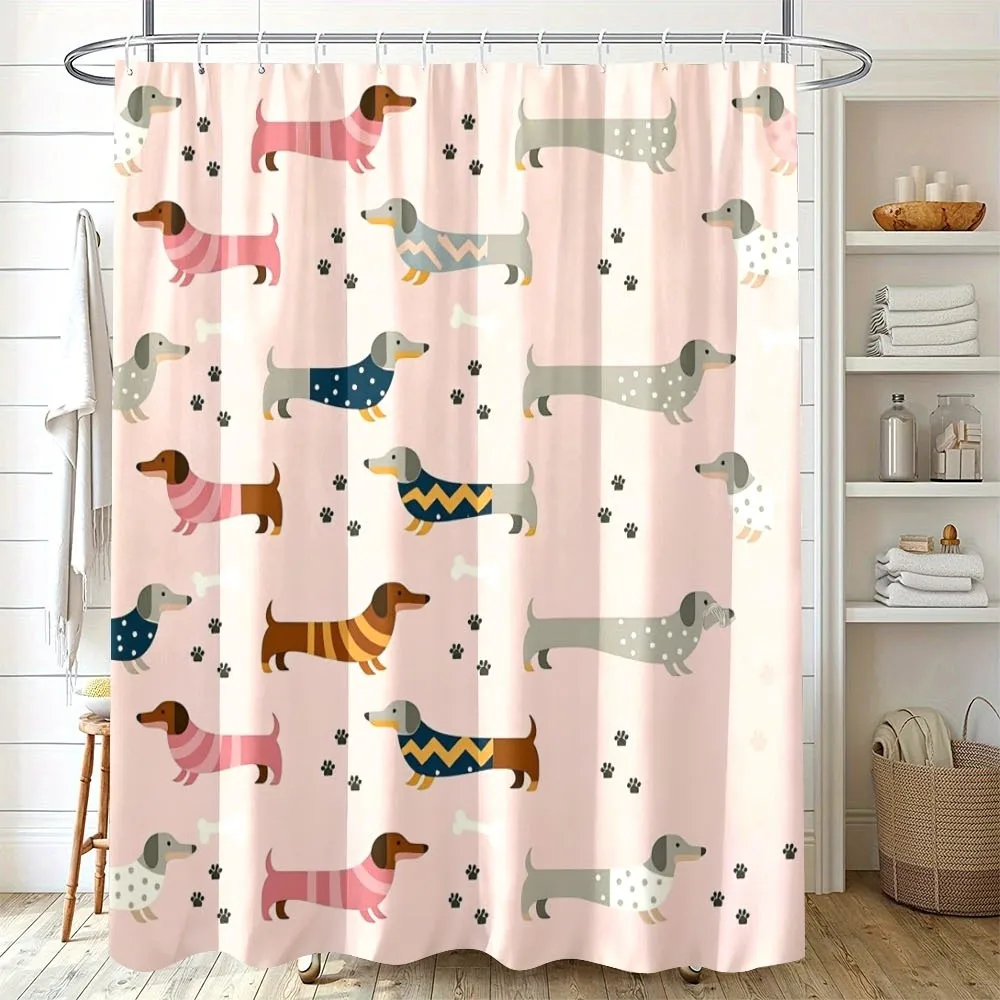 

Cute Dog Pattern Shower Curtain Waterproof Puppy Bathroom Decor Curtain Liner 90x180cm Home Pet Gift