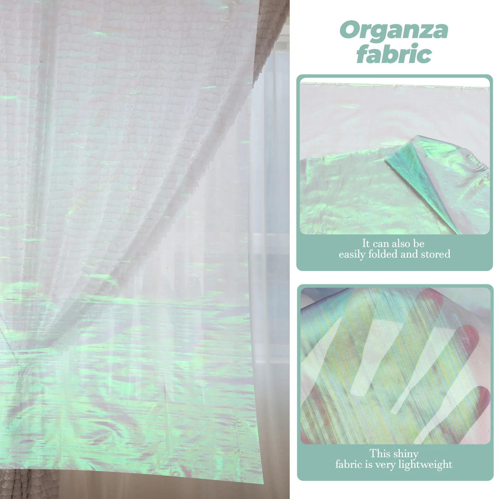 

Lightweight Shiny Gradient Organza Fabric Iridescent Holographic Gauze Decorative Lace Wedding Background Yarn Romantic Curtain