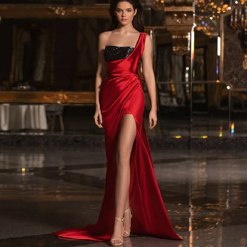 

New low-cut slit long dress with floor-length sequins