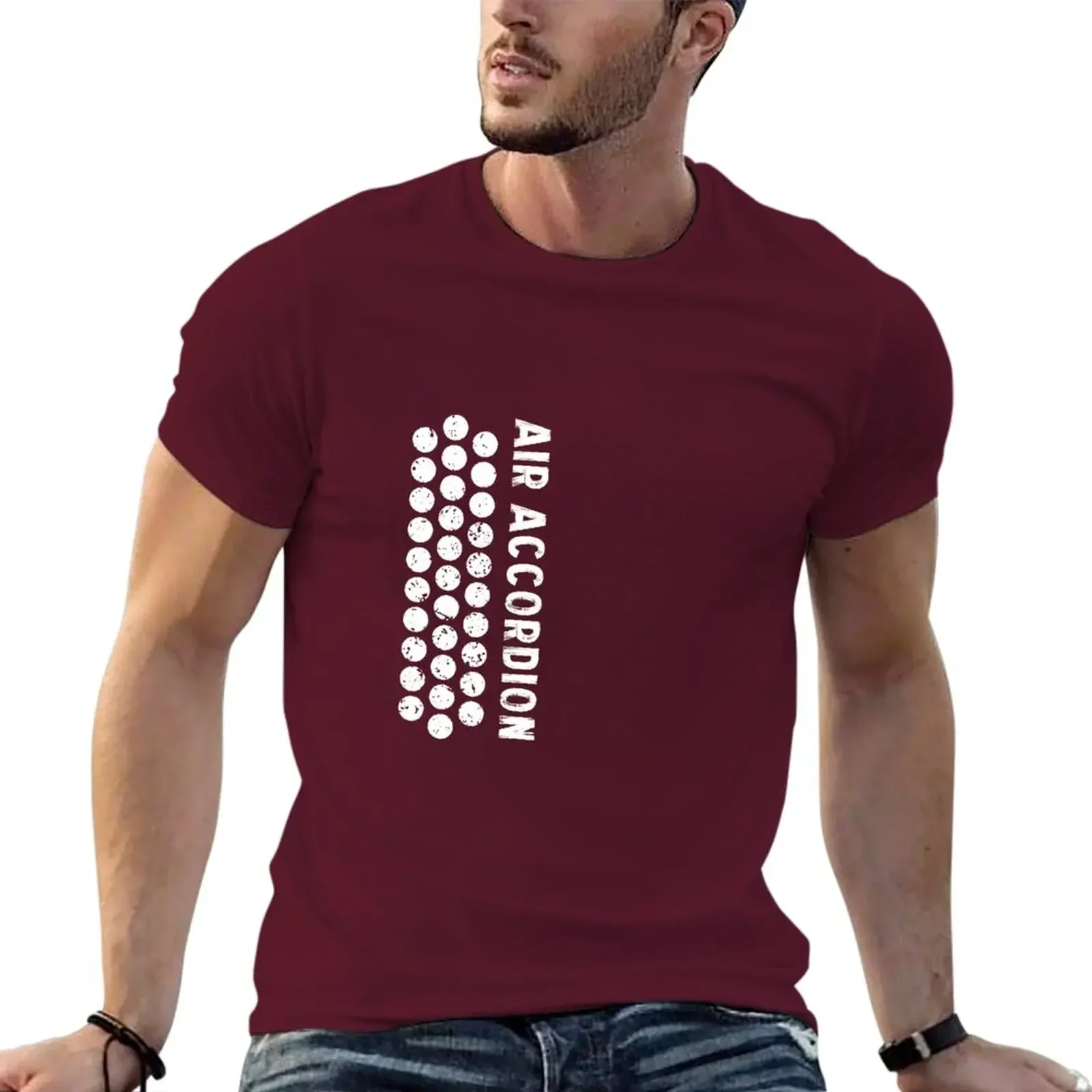 Anime Men Workout Shirt New Air Cool Accordion Design. Retro Music Classical Instrument Distressed Graphic T-Shirt Men Clothing