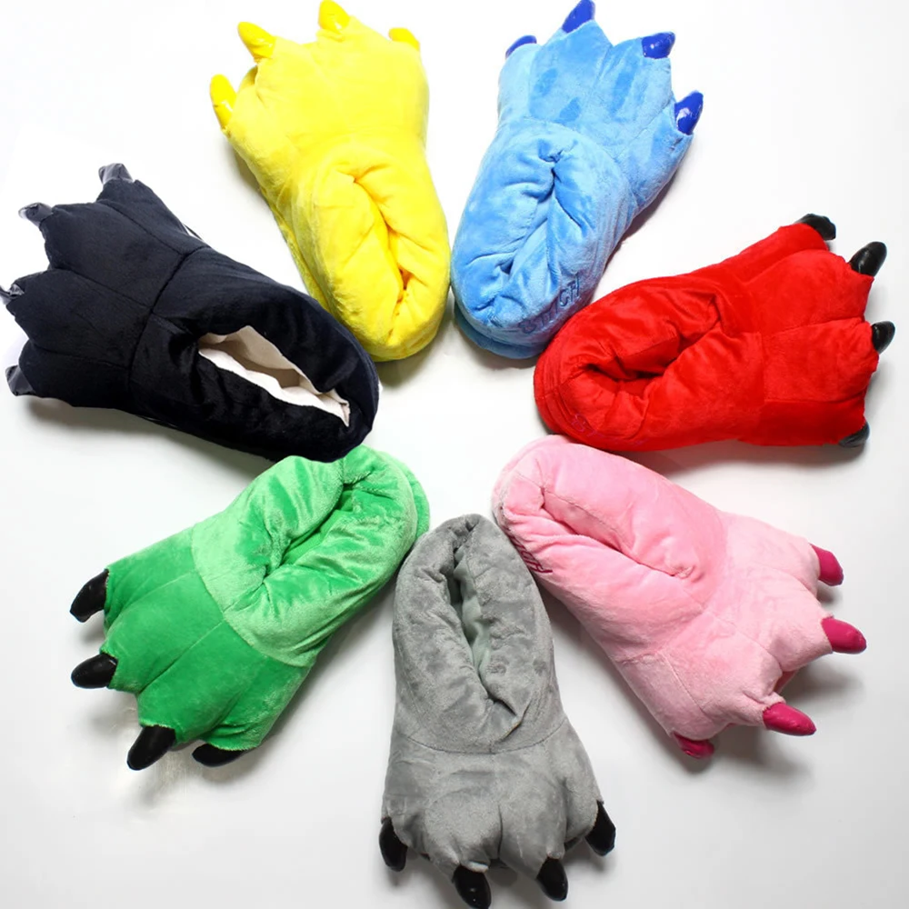 Kigurumi Animal Gloves Paw Plush Cartoon Dinosaur Tiger Pajamas Claw Cosplay Soft Indoor Floor Slippers Funny Flannel Claw Shoes