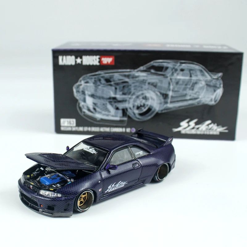 1-64、スカイラインgtr-r33-v2、合金ダイキャストミニチュアシミュレーションカーコレクタブルトイモデル、大人向けコレクションディスプレイアイテムギフト。