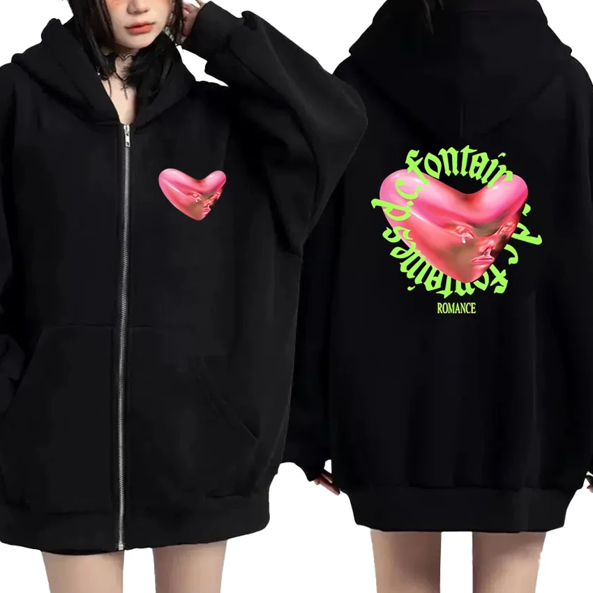 

Fontaines DC Romance Double Sided Printed Zip Up Sweatshirts Men Women Fleece Long sleeve Loose Zipper Hoodies Unisex Outerwear