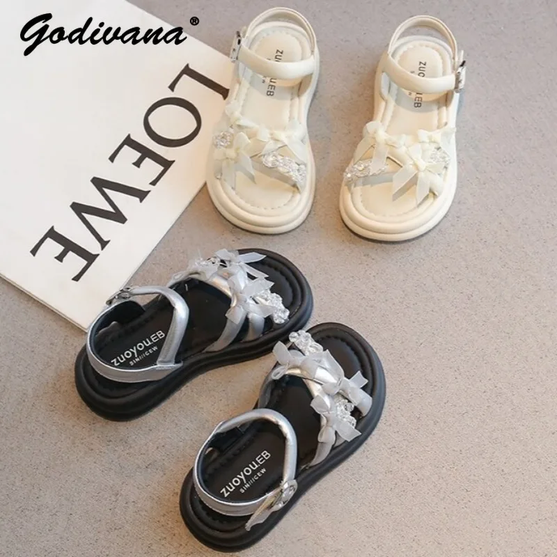 Sweet Little Girls' Sandals Summer Beach Princess Shoes Fashion Soft Sole Non-slip Casual Shoes Cute Bowknot Children's Sandals