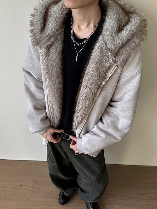 

Ear Suede Cotton Jaet Men's Winter Thiened Loose Fit Hooded American Sle Trendy Youth Warm Polyester Fiber