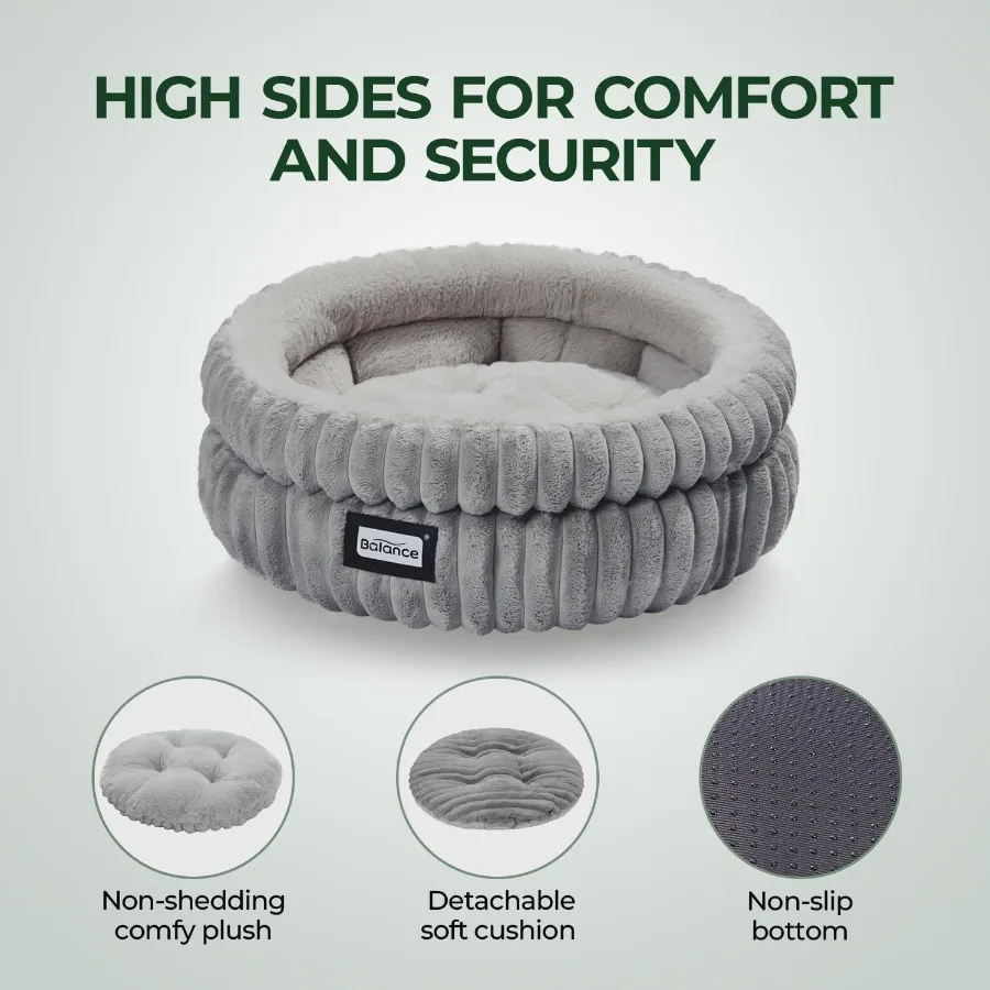 سرير قطط مستدير قابل للغسل للقطط الداخلية، سرير أليف فائق النعومة من الفرو الصناعي مع قاعدة مضادة للانزلاق مثالية للجرو وK