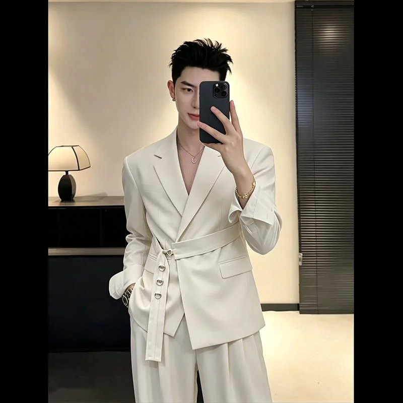 WVGA Spring Autumn New Men's Niche Light Luxury Stylish Blazer Niche Casual Slightly Flared Straight Pants Two Pieces Set W26924