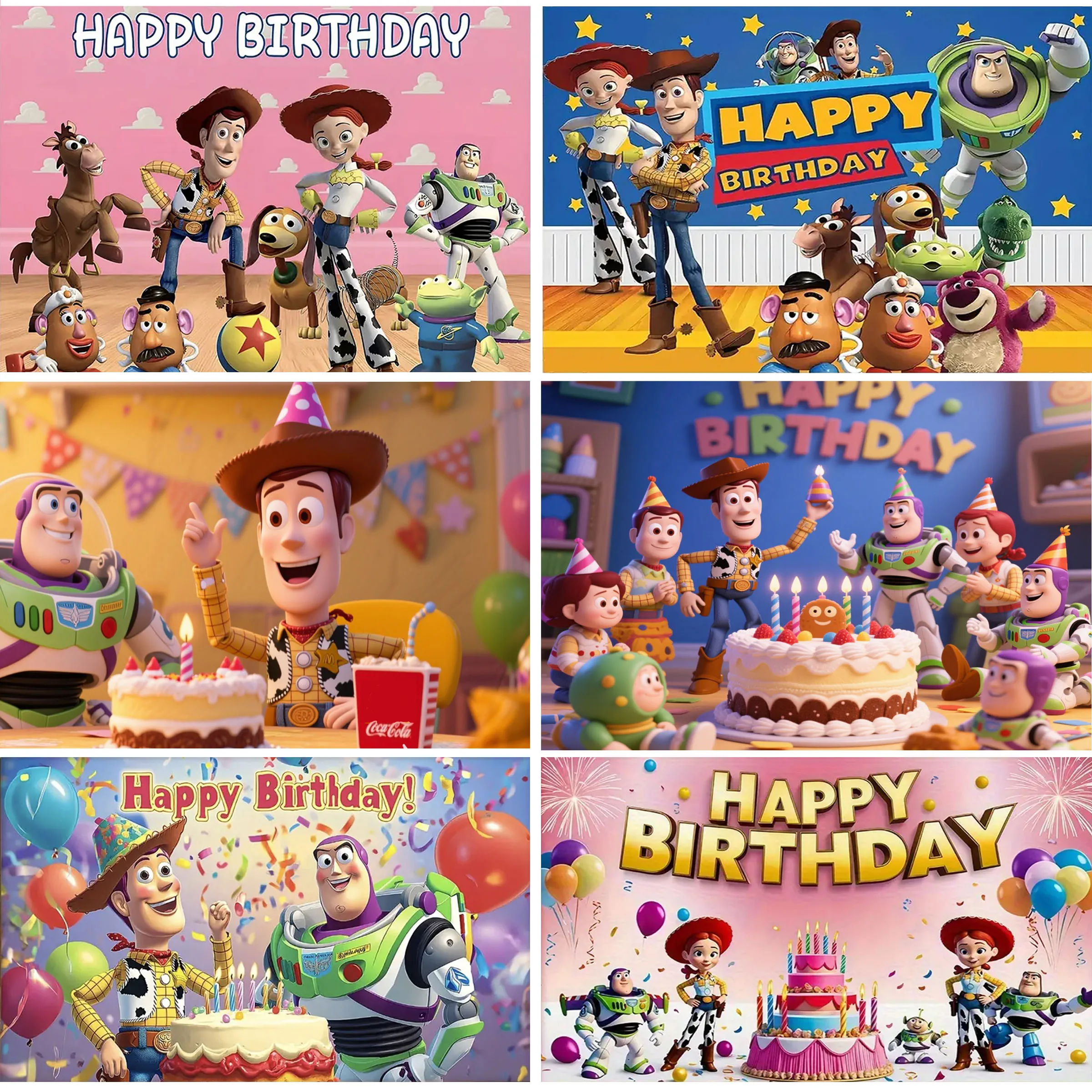 

Disney Cartoon Toy Story Woody Buzz Birthday Party Decoration Background Photography Backdrop Baby Shower Banner Studio Props