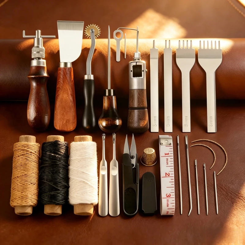Professional Hand Sewing Leathercraft Tools Kit Saddle Groover Stitching Punch Carving Work Sets Tool For DIY Leather Accessory