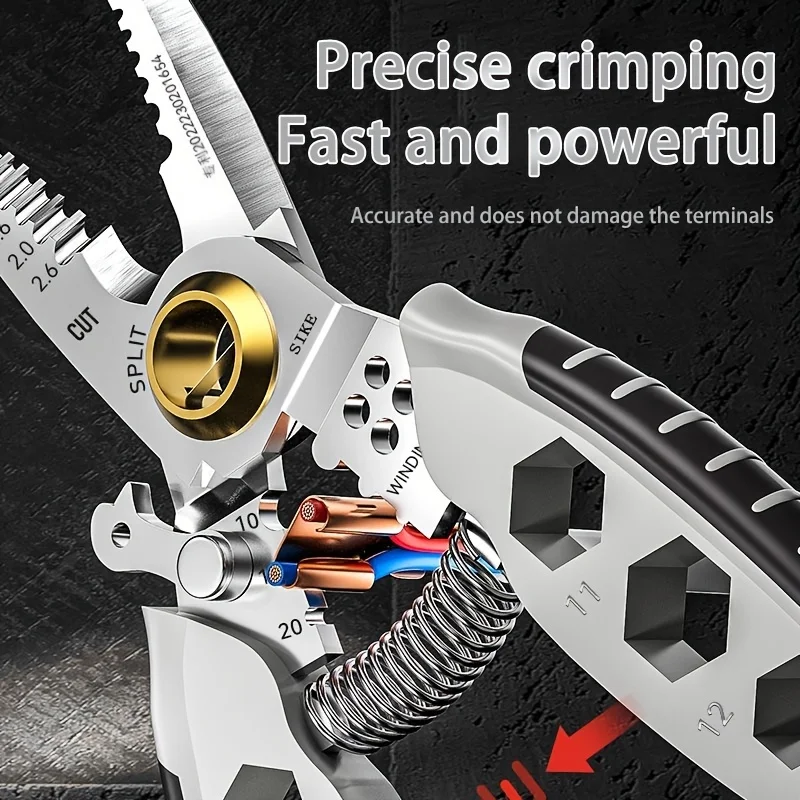 AIRAJ 9 in 1 multifunctional electrician pliers  wire strippers Cable Stripping Crimping Striping External hex wrench Hand tools