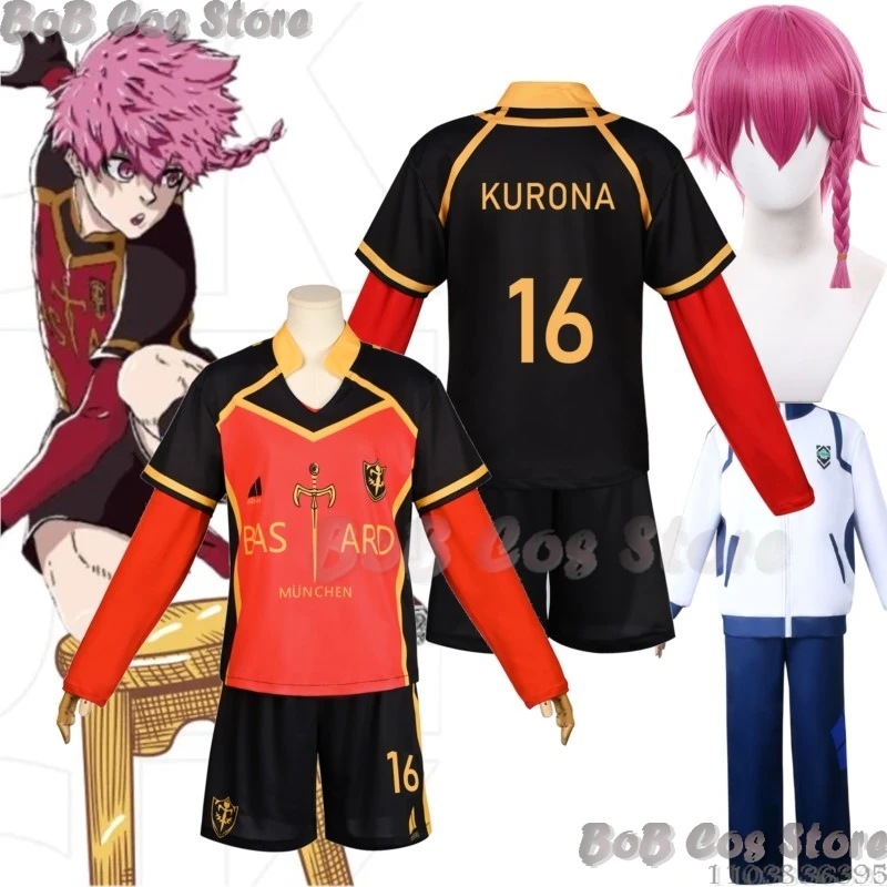 Ranze Kurona Anime Blue Cosplay Costume Lock Wig Sport School Uniform Black Red Suit Man Football Boy Cloth Holloween Customized