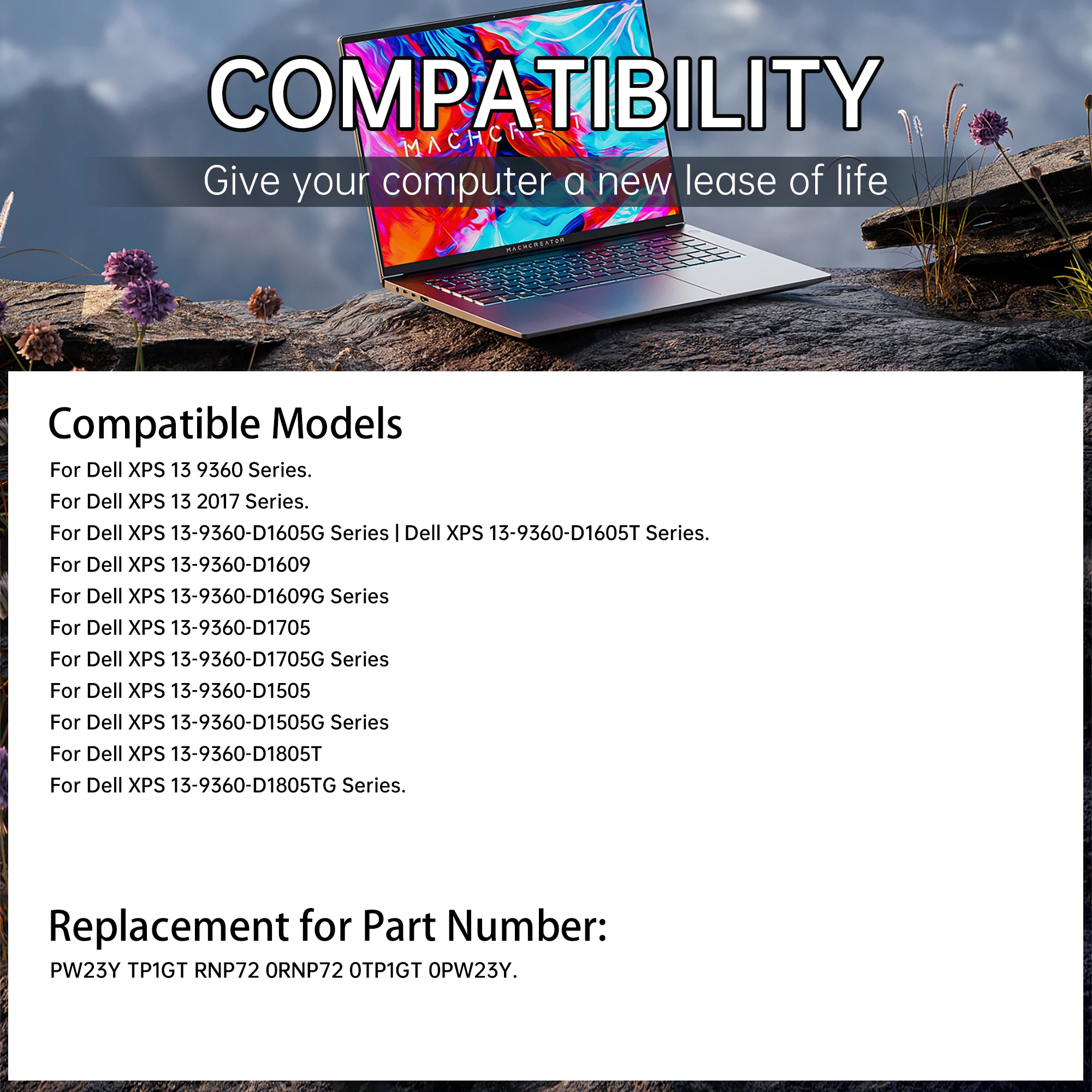 بطارية كمبيوتر محمول بديلة PW23Y لسلسلة DELL XPS 13 9360 RNP72 TP1GT P54G #6