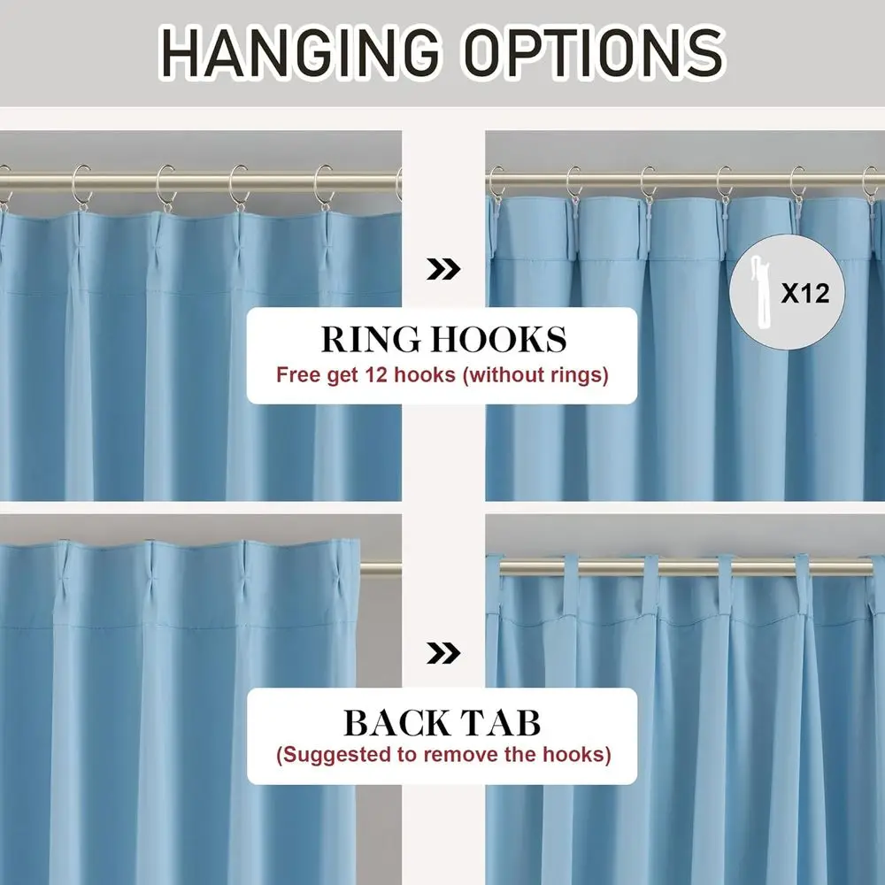 120 plafond-tot-vloer verduisteringsgordijnen, lichtblauw met plooien, 40 breed x 120 lang, thermisch geïsoleerde panelen voor woonkamer