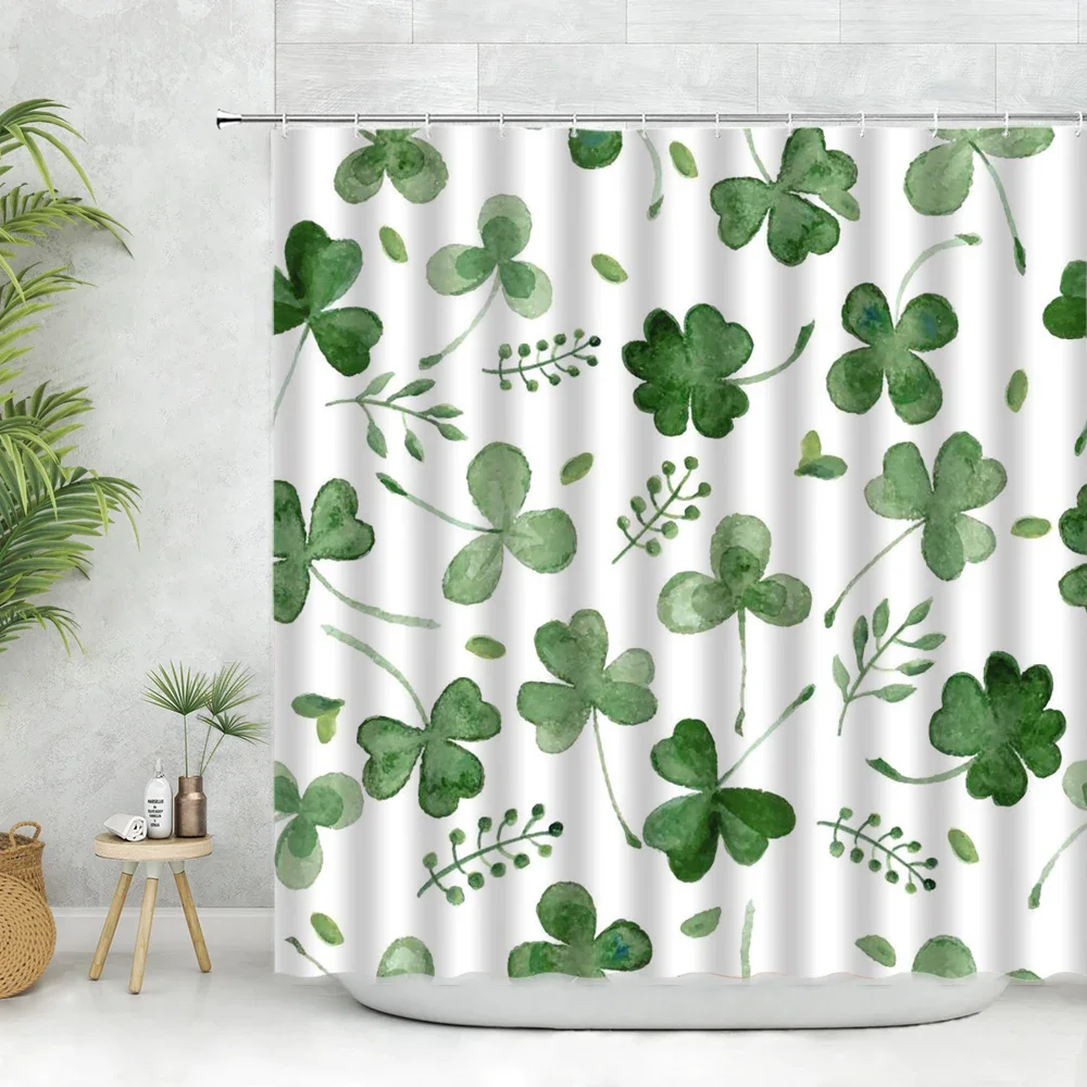 Green leaf Shower Curtain Set Plant Themed Watercolor leaves Branches Home Decorate Bathroom Polyester Curtains Bathtub Screen