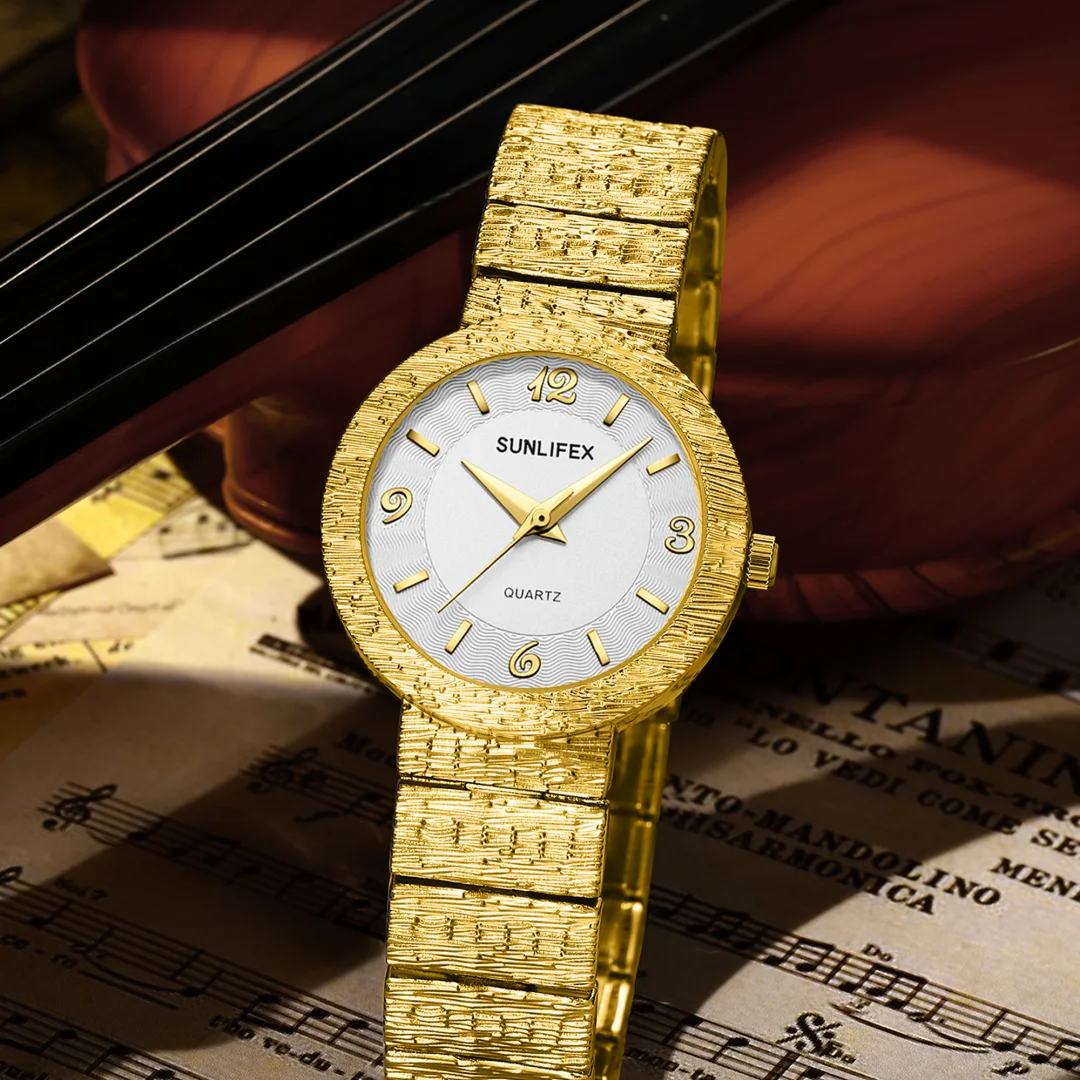 Sunlifex Luxury Gold Sliver Watch for Women Stainless Steel Business Quartz Wristwatch Ladies Watches Female Clock Reloj Mujer